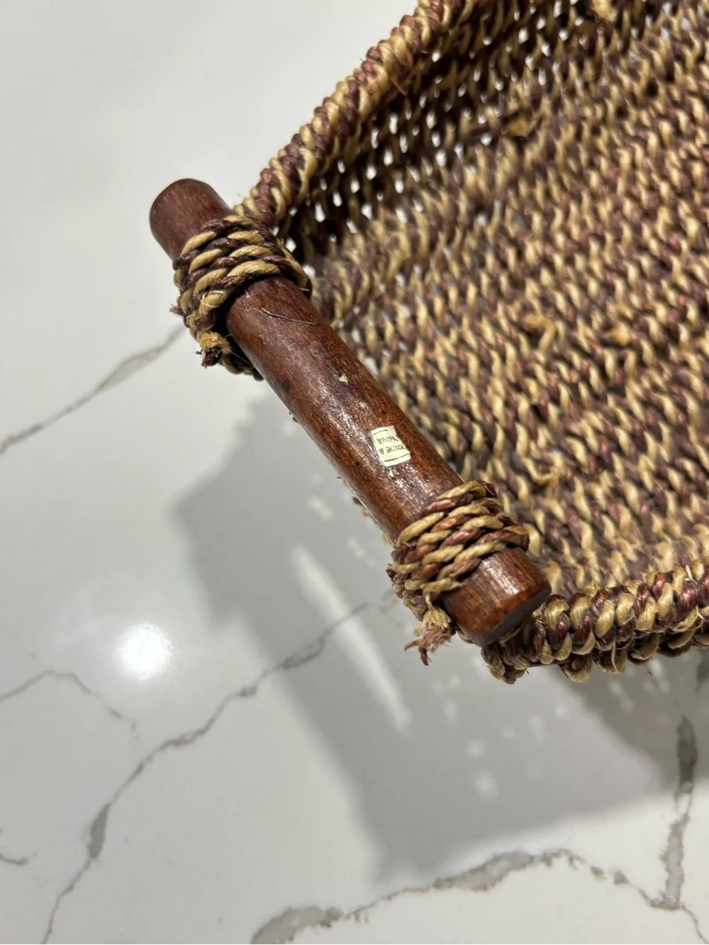 Handwoven Brown Seagrass Tray Basket Wooden Handles Home Decor Braided Wicker